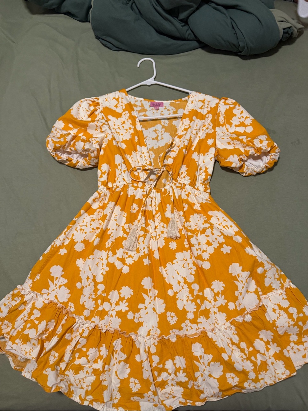 Francesca's Collections Yellow and White Floral Tie-Front Midi Dress